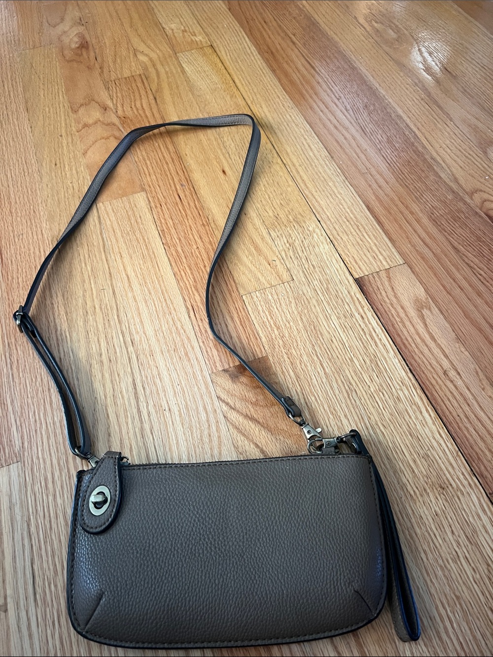 Joy Susan Taupe Pebbled Leather Crossbody Bag